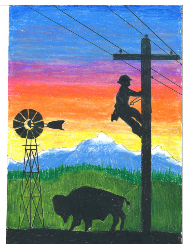 Lineman Drawing WREA Wyoming Rural Electric Association